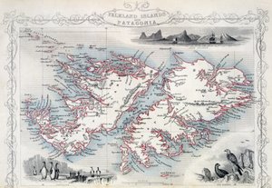 Falklandsöarna och Patagonien, från en serie världskartor utgivna av John Tallis und Co. i New York och London på 1850-talet.